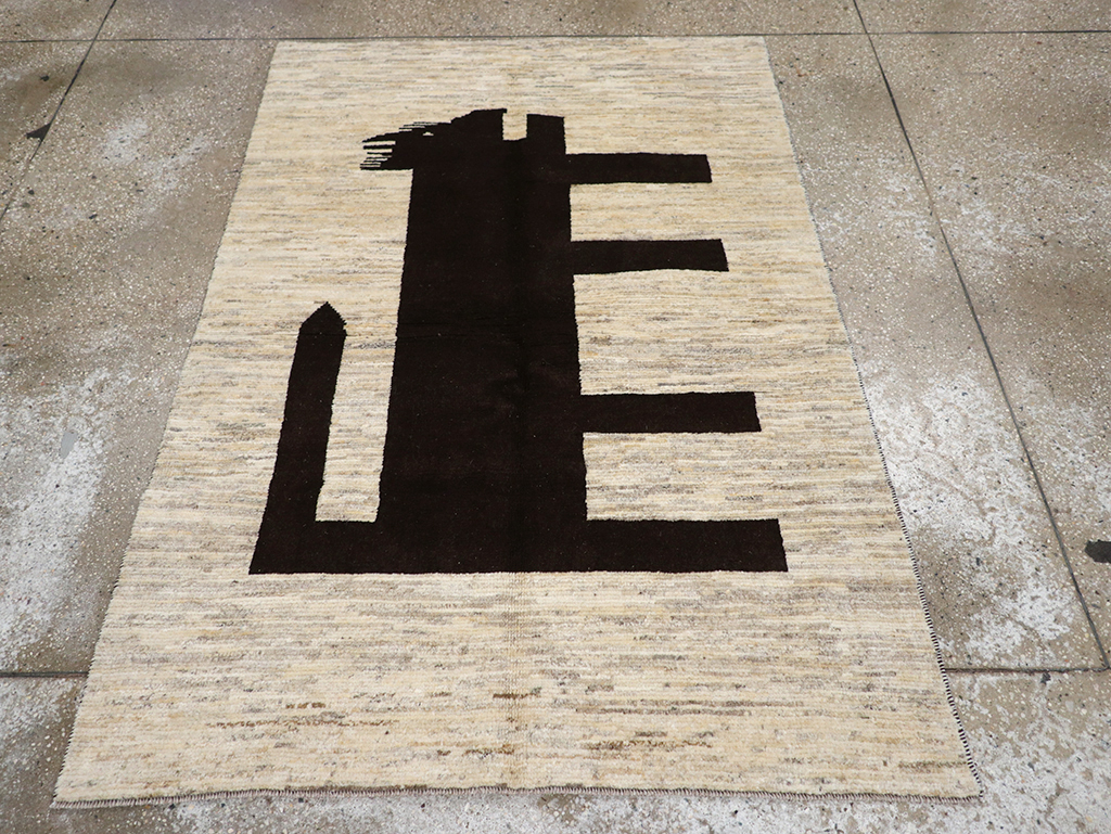 Modern Persian Gabbeh Pictorial Throw Rug (Pair: 2 of 2), No.32087 - Staging