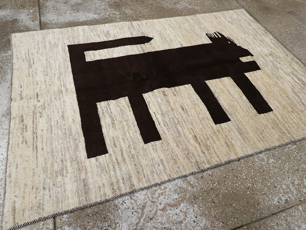 Modern Persian Gabbeh Pictorial Throw Rug (Pair: 2 of 2), No.32087 - Staging