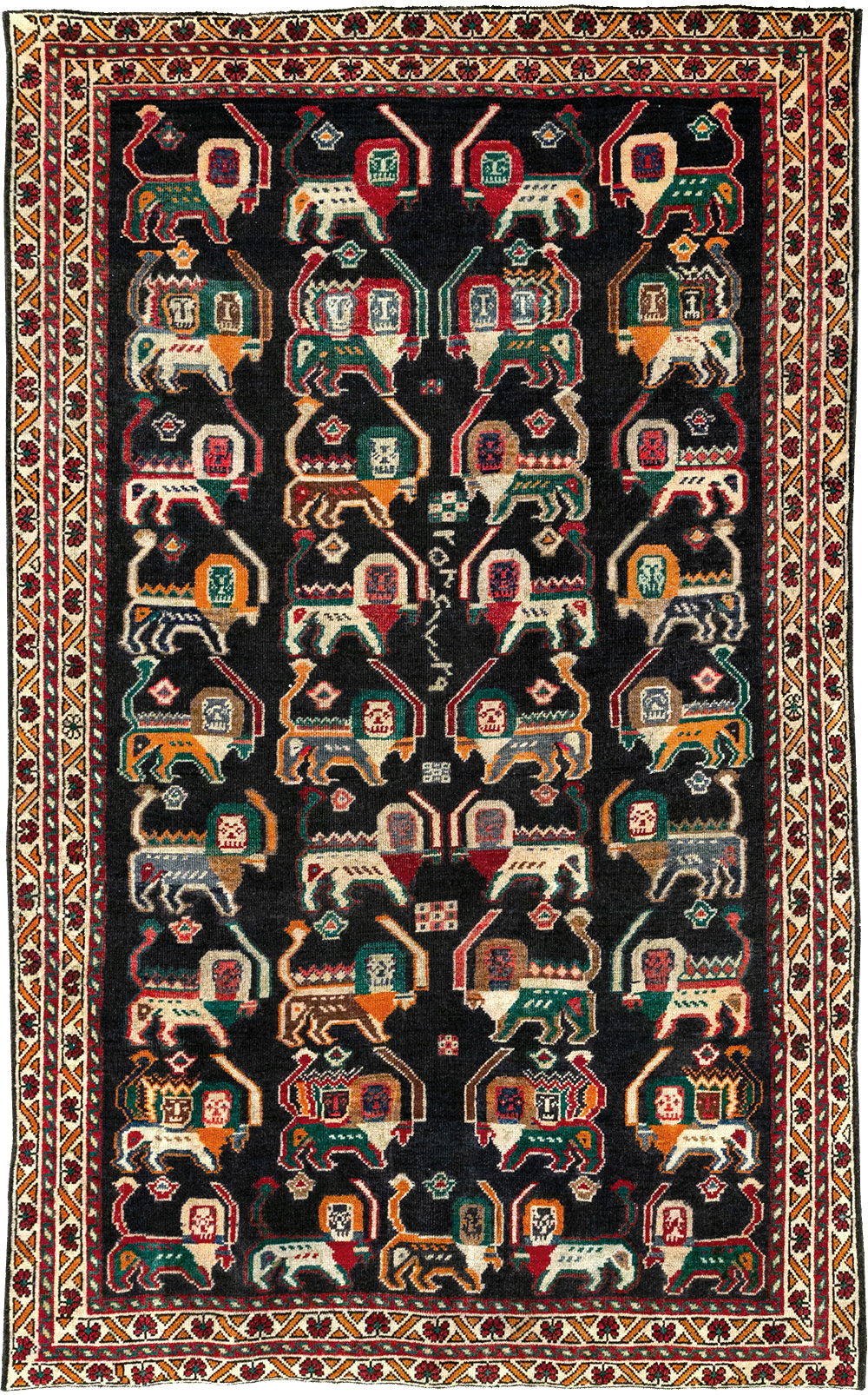 Vinatge Persian Shiraz Pictorial Accent Rug, No.32090 - Staging