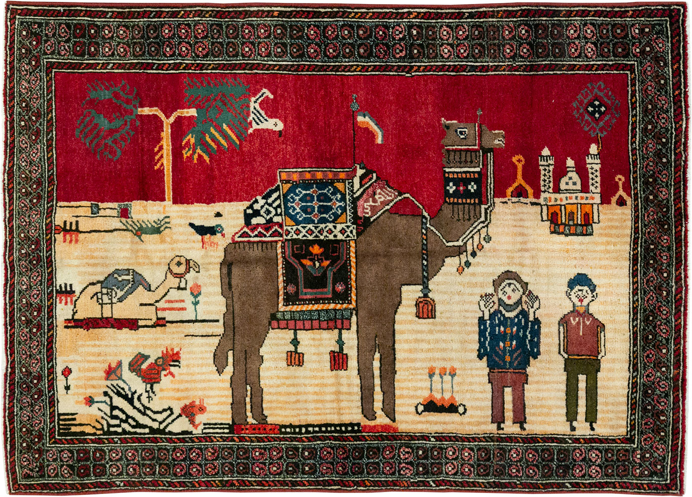 Vintage Persian Mashad Pictorial Rug, No.32098 - Staging