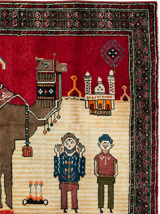 Vintage Persian Mashad Pictorial Rug, No.32098 - Staging