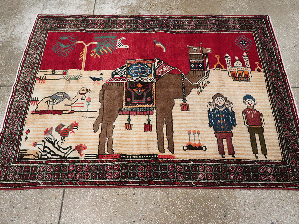 Vintage Persian Mashad Pictorial Rug, No.32098 - Staging