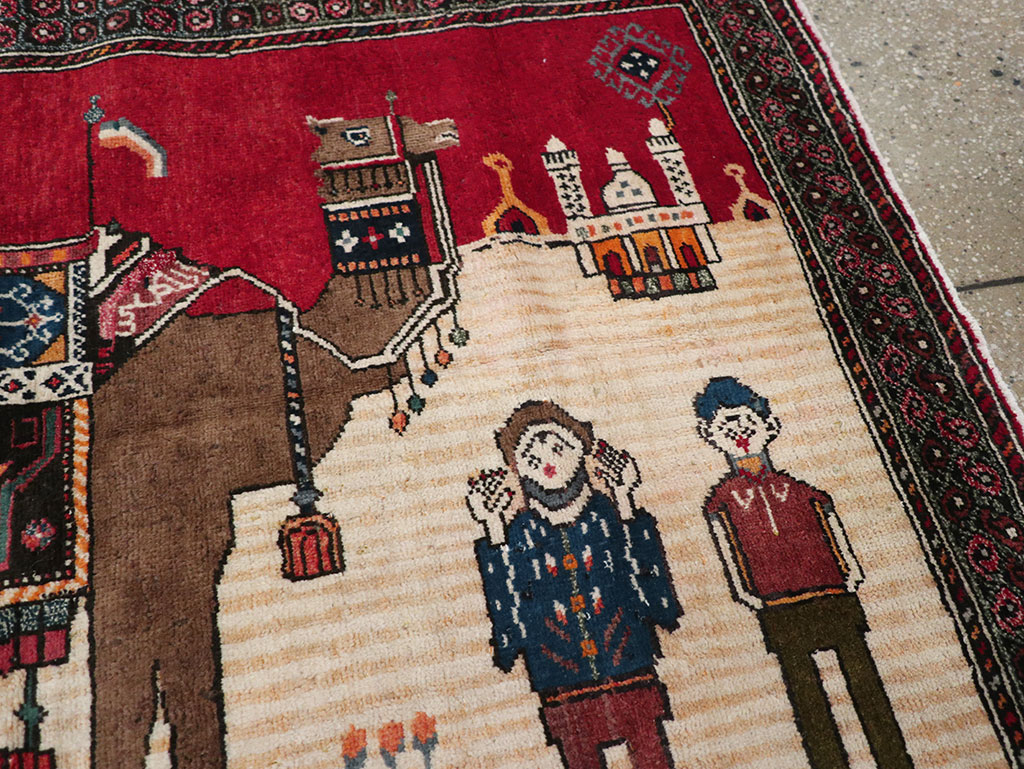 Vintage Persian Mashad Pictorial Rug, No.32098 - Staging