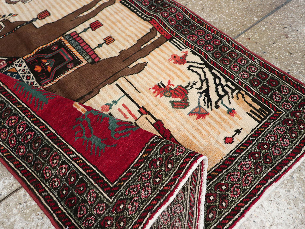 Vintage Persian Mashad Pictorial Rug, No.32098 - Staging