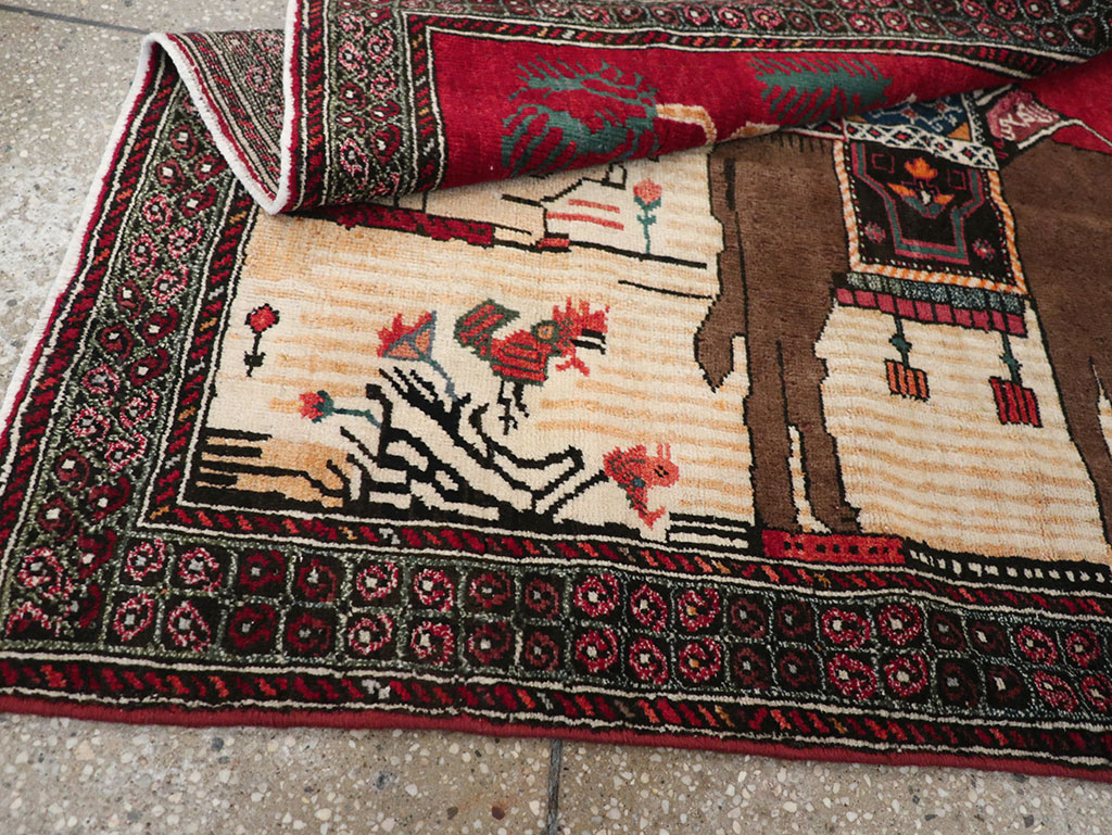 Vintage Persian Mashad Pictorial Rug, No.32098 - Staging