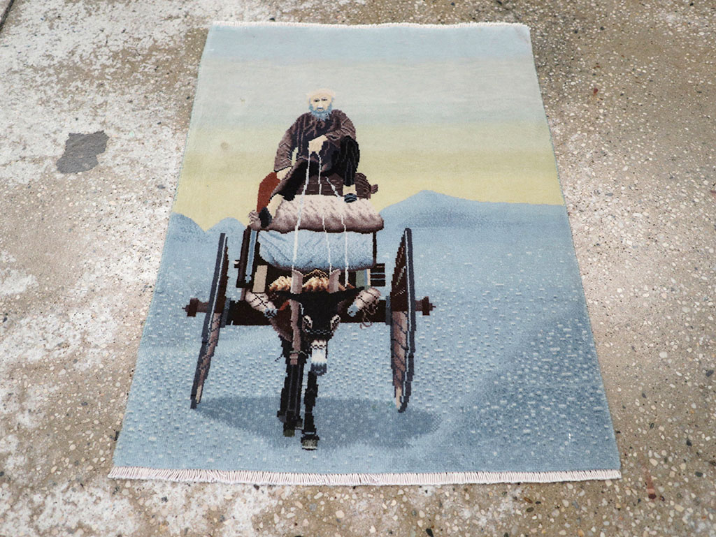 Modern Persian Tabriz Pictorial Throw Rug, No.32099 - Staging