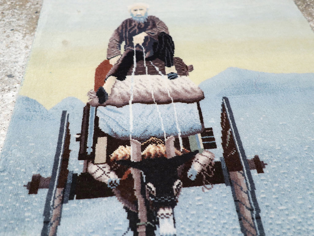 Modern Persian Tabriz Pictorial Throw Rug, No.32099 - Staging