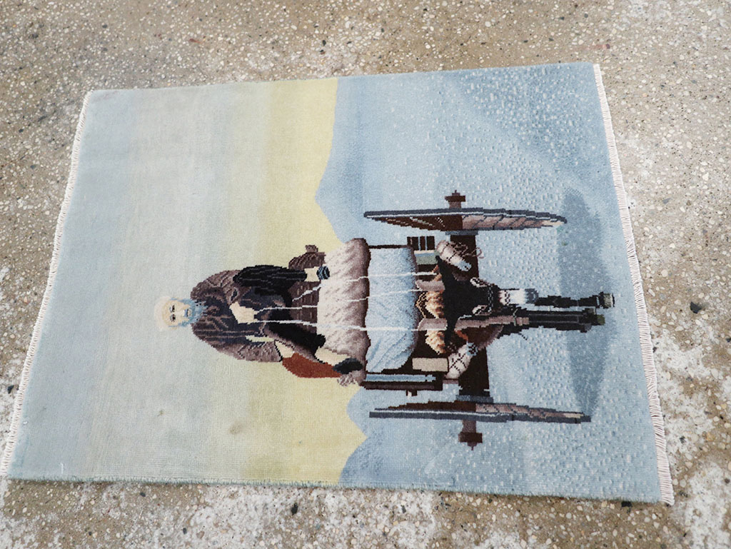 Modern Persian Tabriz Pictorial Throw Rug, No.32099 - Staging