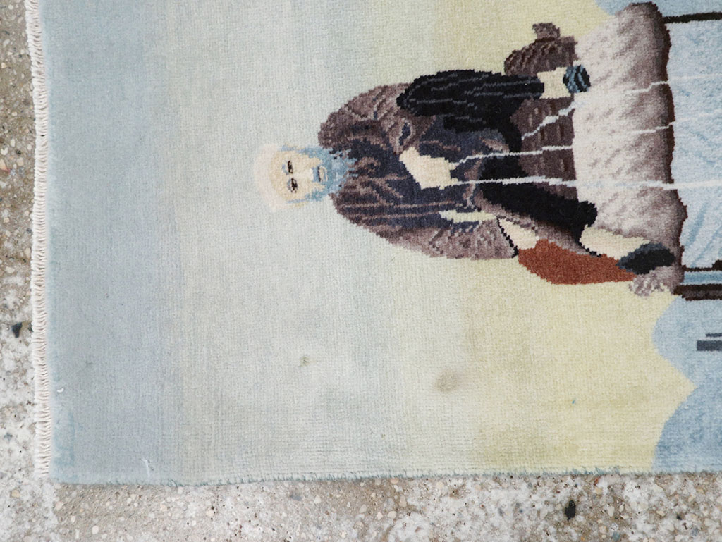 Modern Persian Tabriz Pictorial Throw Rug, No.32099 - Staging