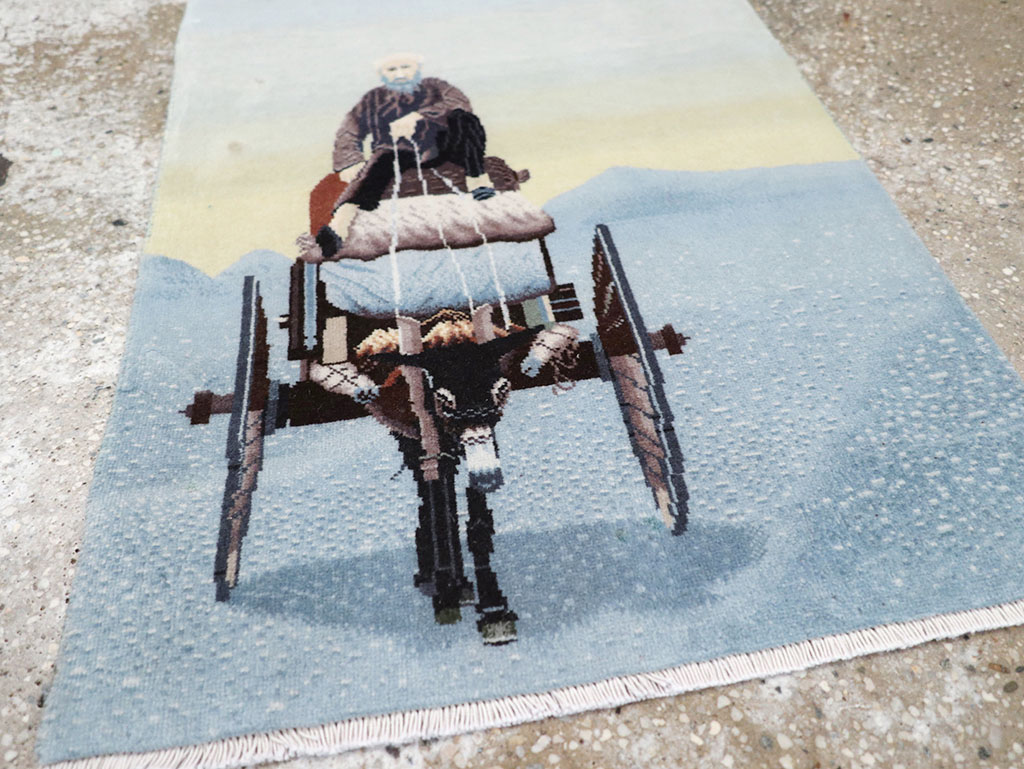 Modern Persian Tabriz Pictorial Throw Rug, No.32099 - Staging