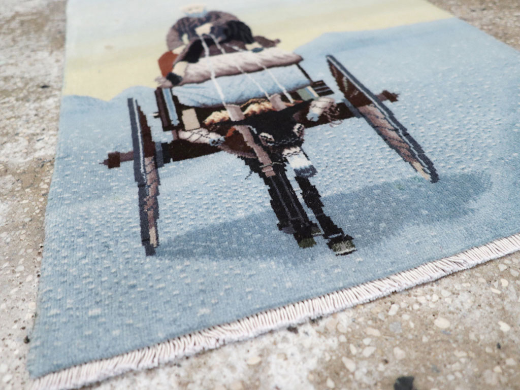 Modern Persian Tabriz Pictorial Throw Rug, No.32099 - Staging