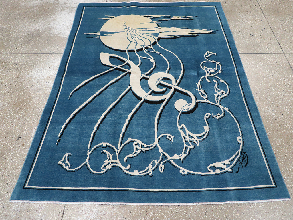 Vintage Persian Mashad Pictorial Rug, No.32101 - Staging