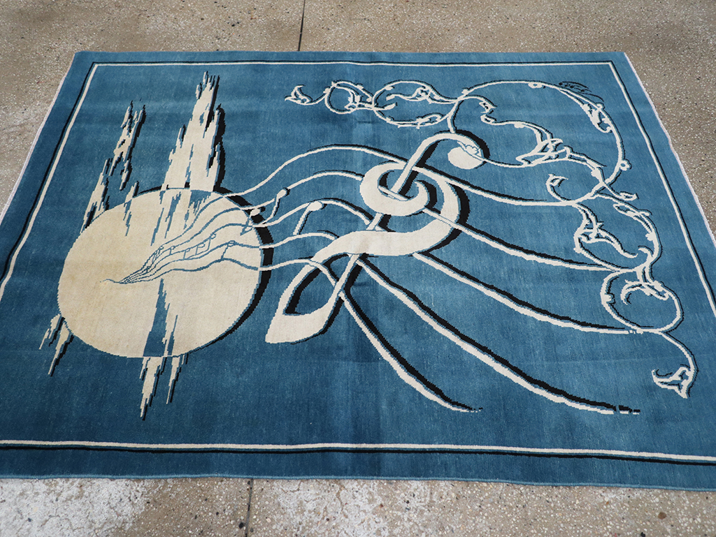 Vintage Persian Mashad Pictorial Rug, No.32101 - Staging