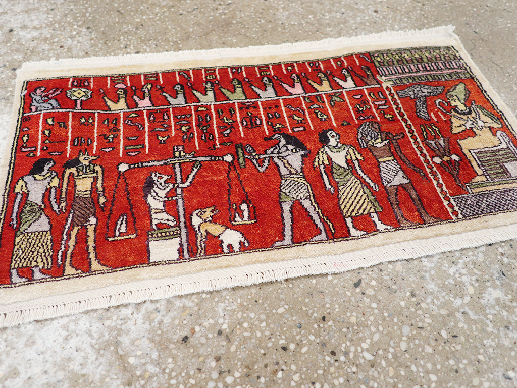 Vintage Persian Quom Pictorial Throw Rug, No.32102 - Staging