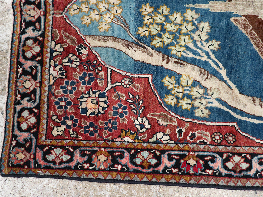 Vintage Persian Tabriz Pictorial Throw Rug, No.32103 - Staging