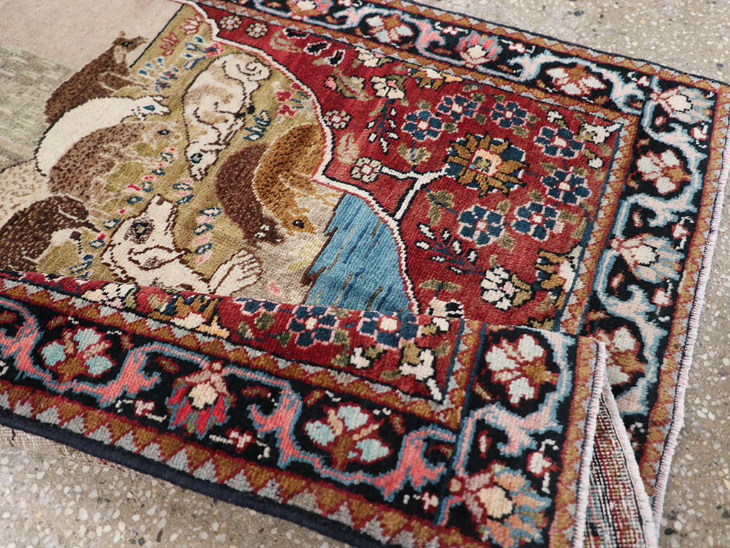 Vintage Persian Tabriz Pictorial Throw Rug, No.32103 - Staging