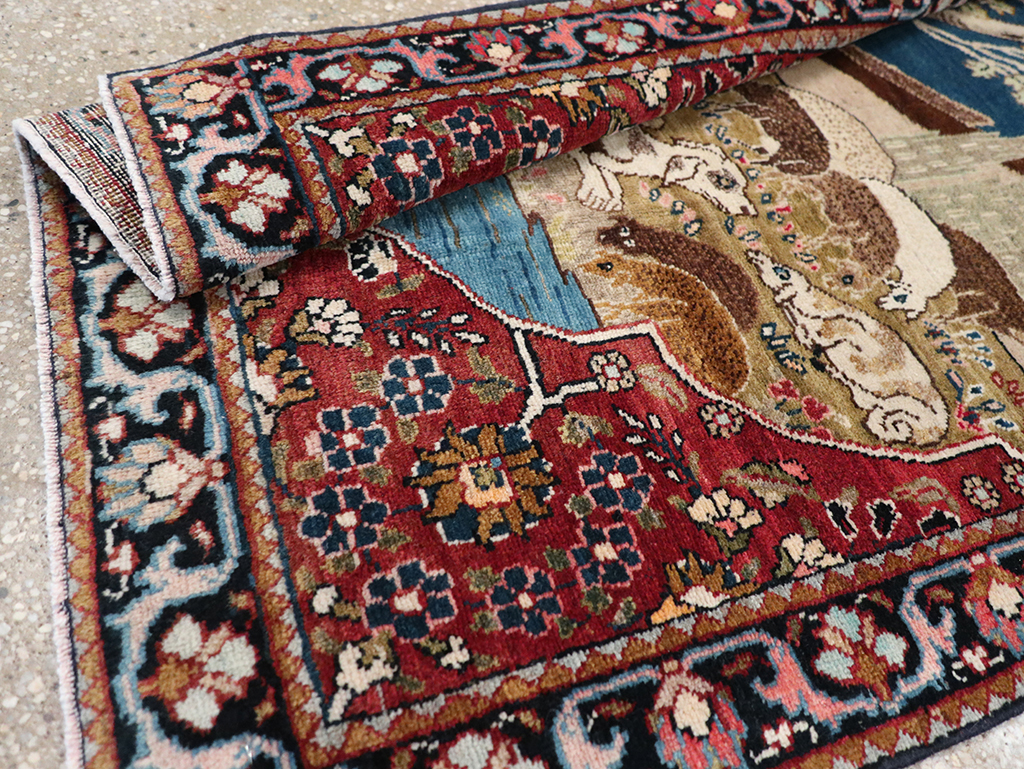 Vintage Persian Tabriz Pictorial Throw Rug, No.32103 - Staging