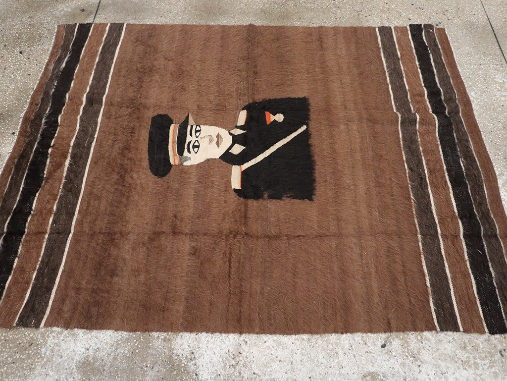 Vintage Turkish Mohair Pictorial Accent Rug, No.32105 - Staging