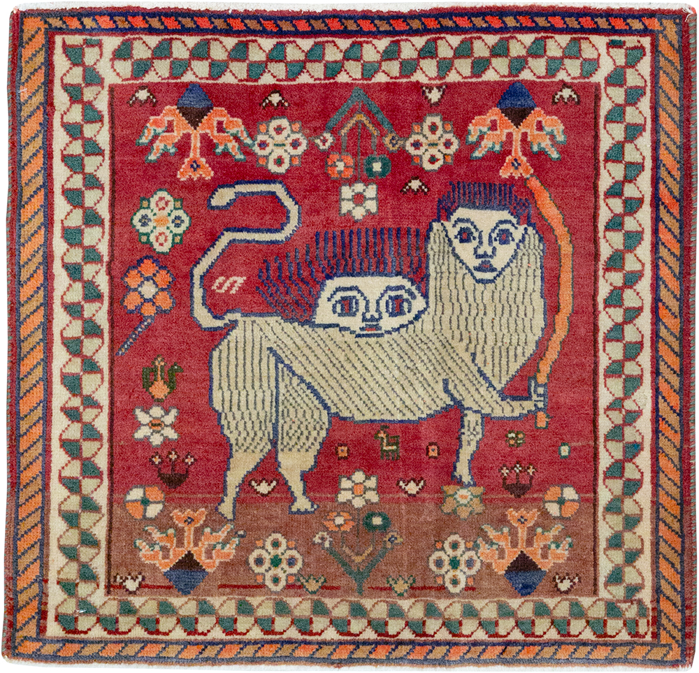 Vintage Persian Shiraz Pictorial Throw Rug, No.32107 - Staging