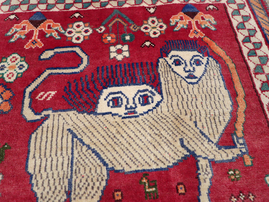 Vintage Persian Shiraz Pictorial Throw Rug, No.32107 - Staging