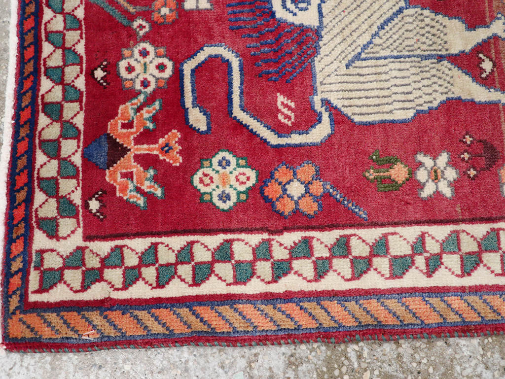 Vintage Persian Shiraz Pictorial Throw Rug, No.32107 - Staging