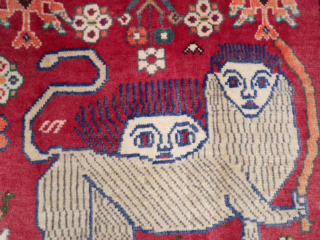 Vintage Persian Shiraz Pictorial Throw Rug, No.32107 - Staging