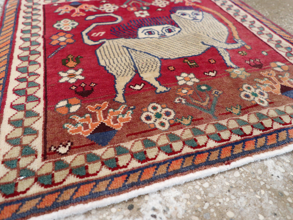 Vintage Persian Shiraz Pictorial Throw Rug, No.32107 - Staging