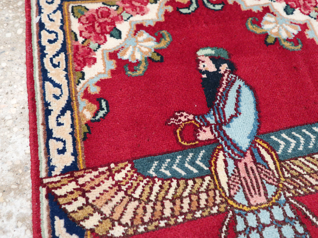 Vintage Persian Kerman Pictorial Throw Rug (Pair: 1 of 2), No.32108 - Staging