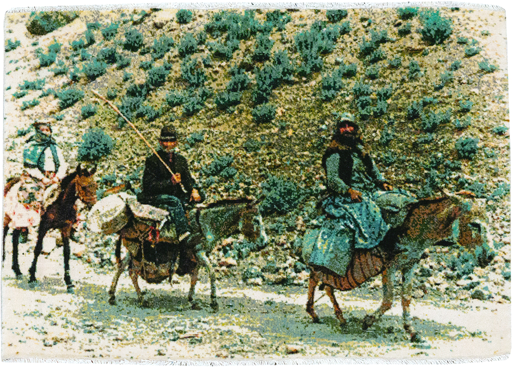 Modern Persian Tabriz Pictorial Throw Rug, No.32119 - Staging