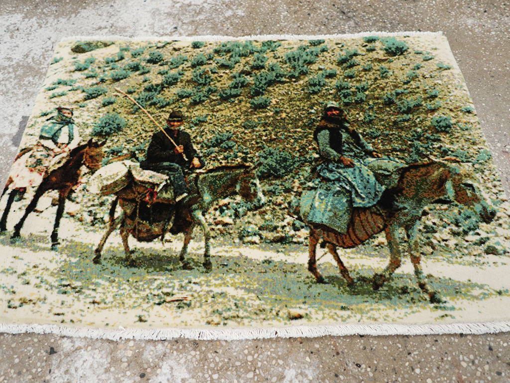 Modern Persian Tabriz Pictorial Throw Rug, No.32119 - Staging