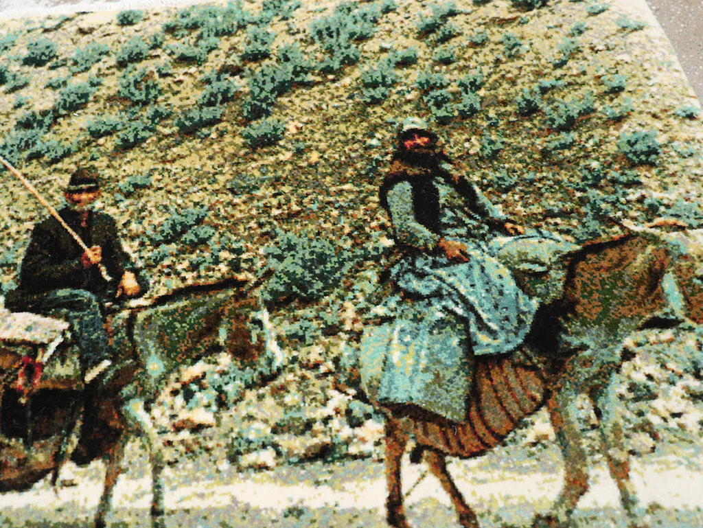 Modern Persian Tabriz Pictorial Throw Rug, No.32119 - Staging