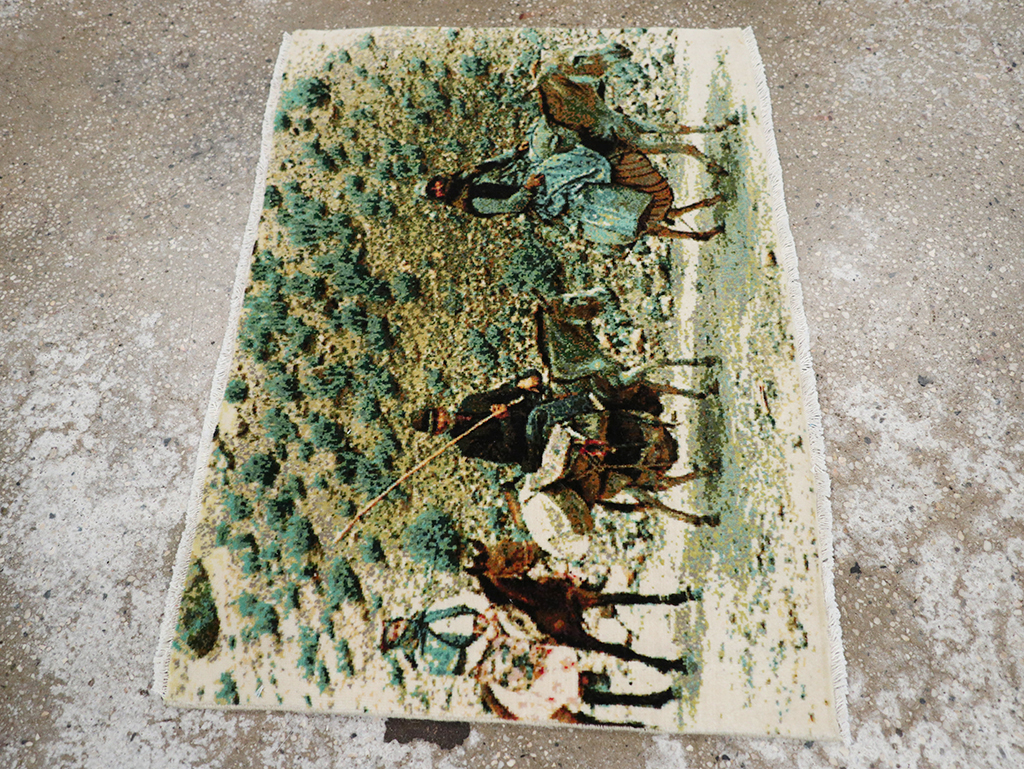 Modern Persian Tabriz Pictorial Throw Rug, No.32119 - Staging