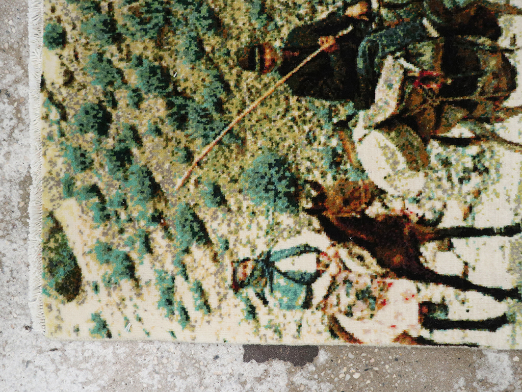 Modern Persian Tabriz Pictorial Throw Rug, No.32119 - Staging