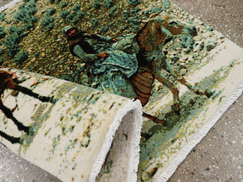 Modern Persian Tabriz Pictorial Throw Rug, No.32119 - Staging