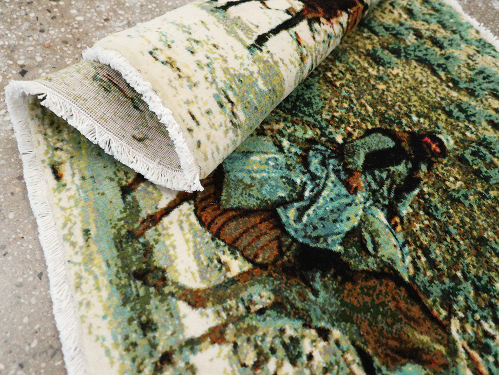 Modern Persian Tabriz Pictorial Throw Rug, No.32119 - Staging