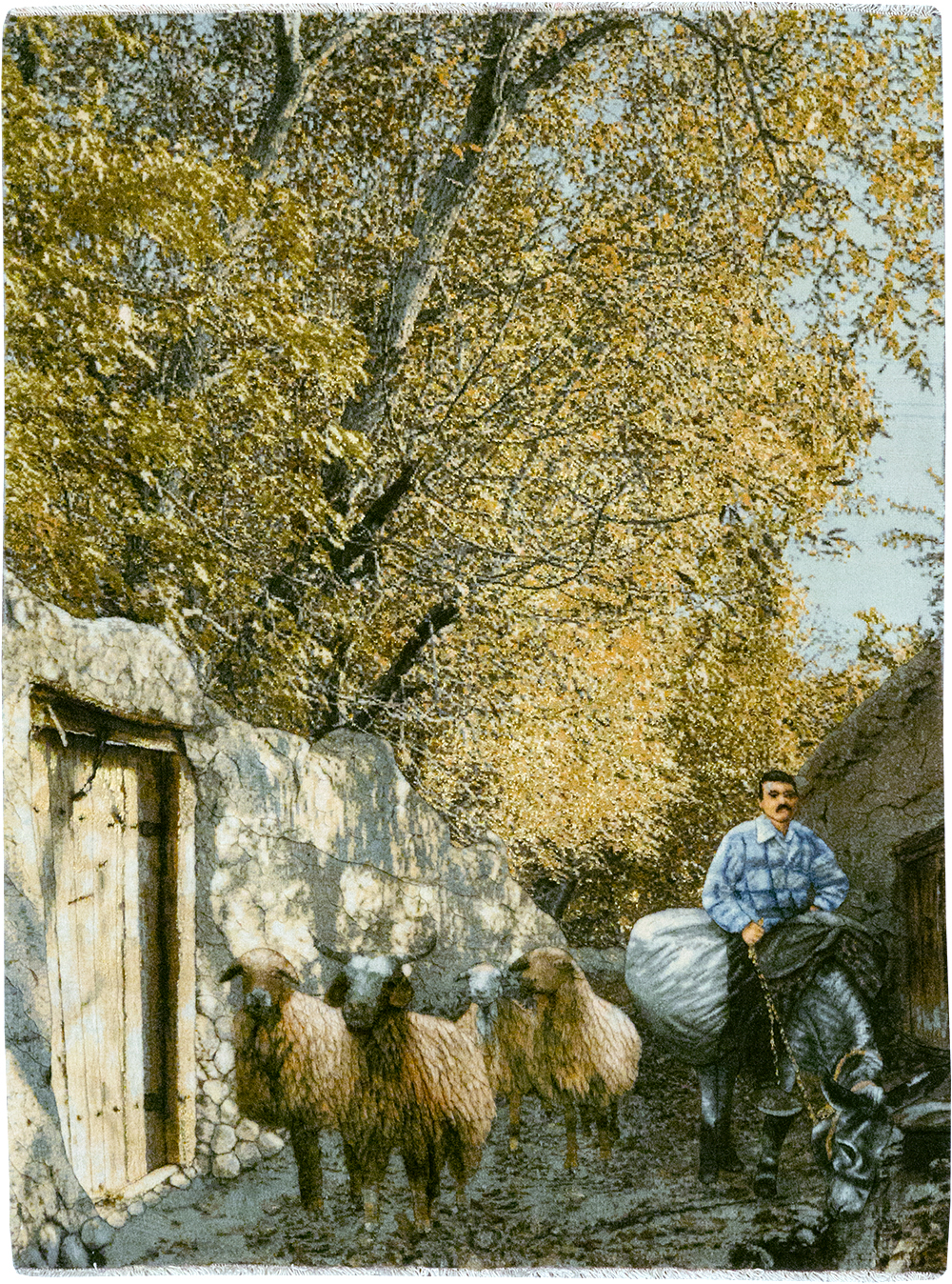 Modern Persian Tabriz Pictorial Throw Rug, No.32120 - Staging