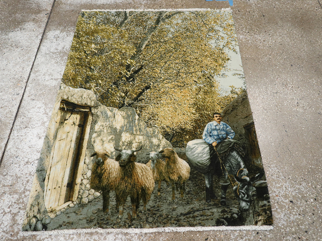 Modern Persian Tabriz Pictorial Throw Rug, No.32120 - Staging