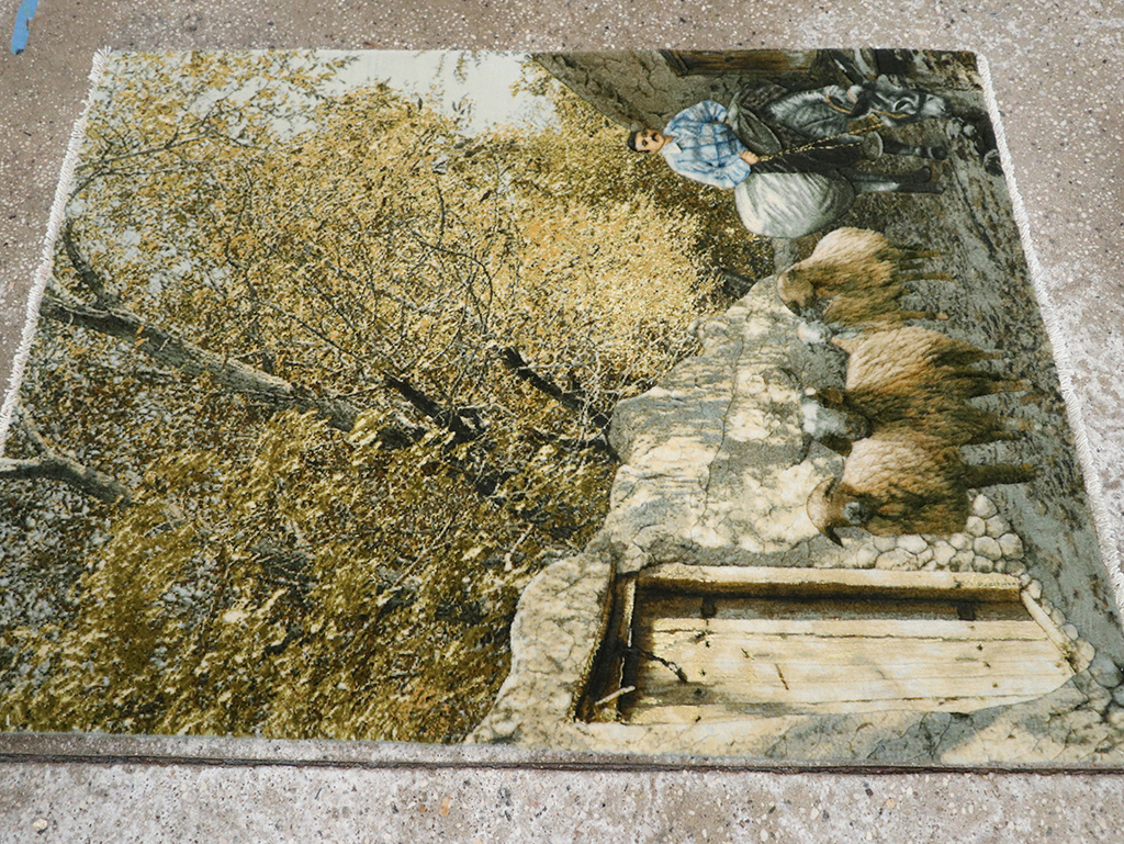 Modern Persian Tabriz Pictorial Throw Rug, No.32120 - Staging