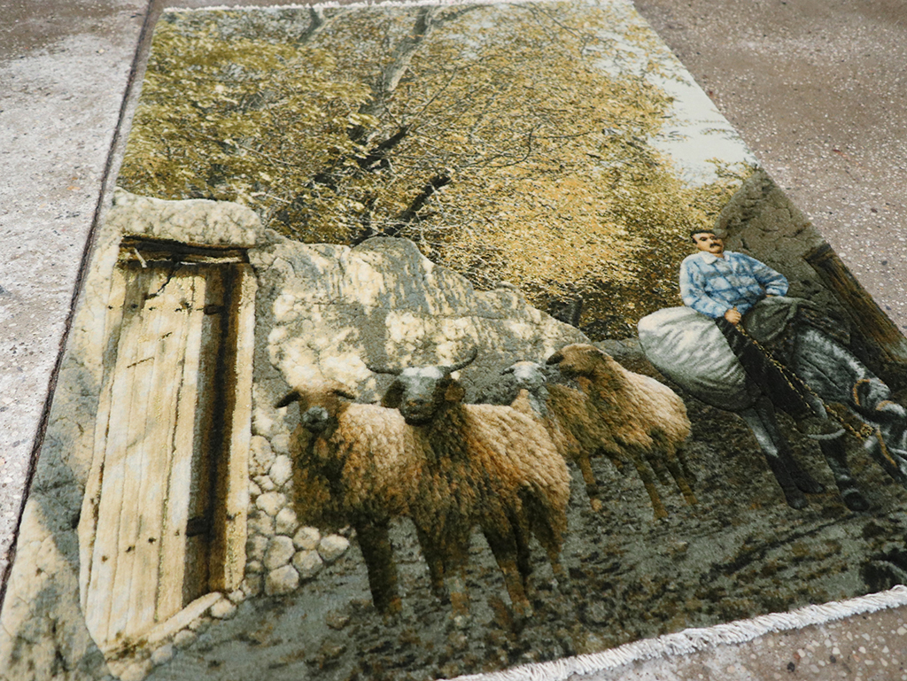 Modern Persian Tabriz Pictorial Throw Rug, No.32120 - Staging