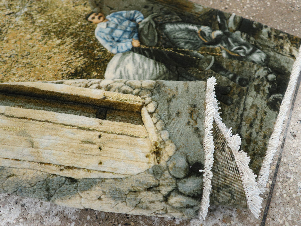 Modern Persian Tabriz Pictorial Throw Rug, No.32120 - Staging