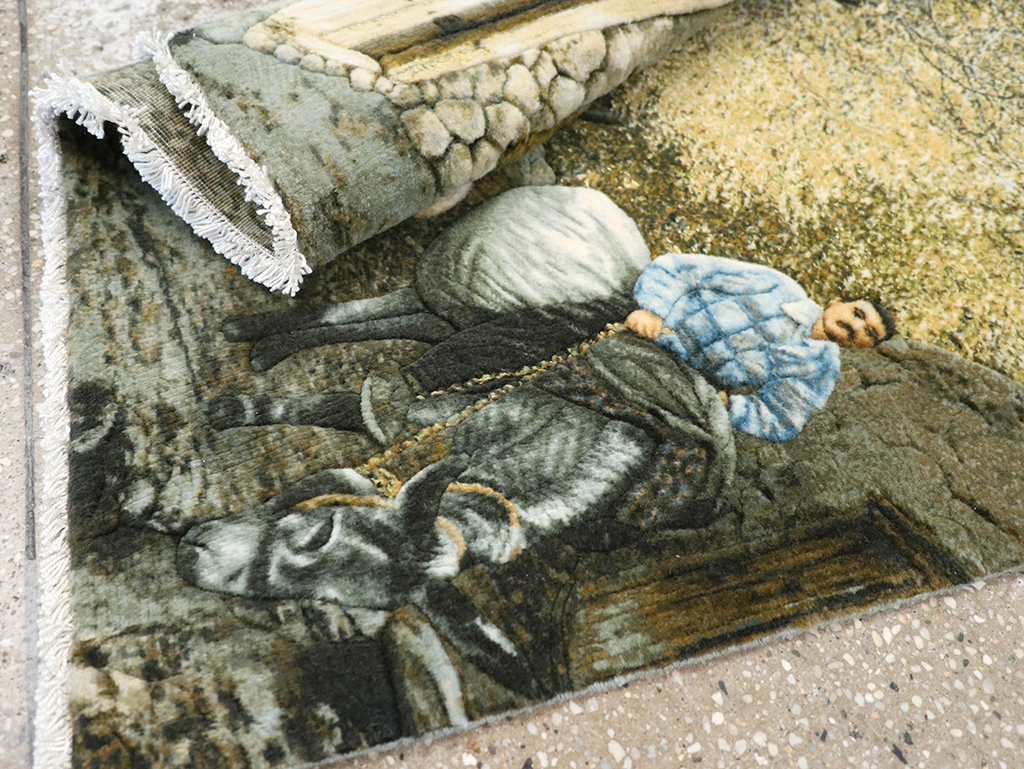 Modern Persian Tabriz Pictorial Throw Rug, No.32120 - Staging