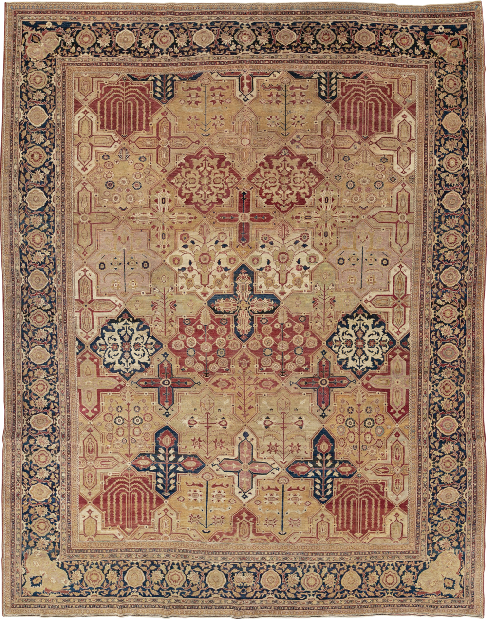 Antique Persian Lavar Kerman Room Size Carpet, No.32142 - Staging