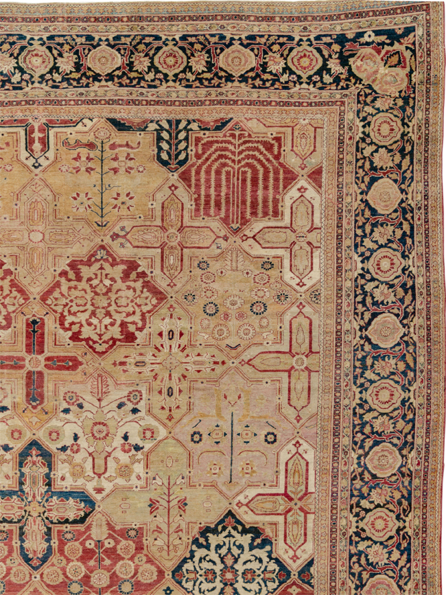 Antique Persian Lavar Kerman Room Size Carpet, No.32142 - Staging
