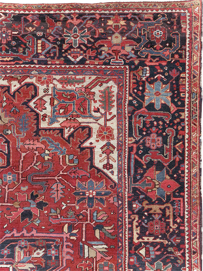 Vintage Persian Heriz Room Size Carpet, No.32143 - Staging