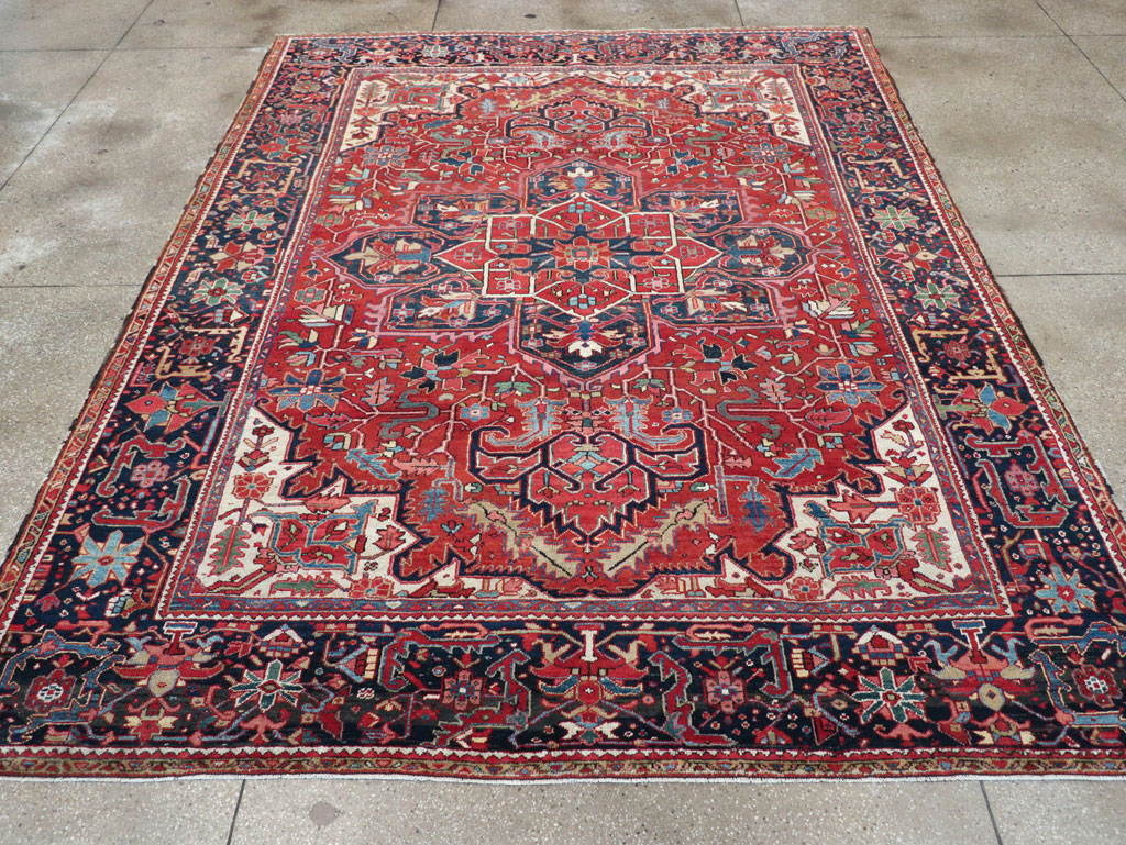 Vintage Persian Heriz Room Size Carpet, No.32143 - Staging