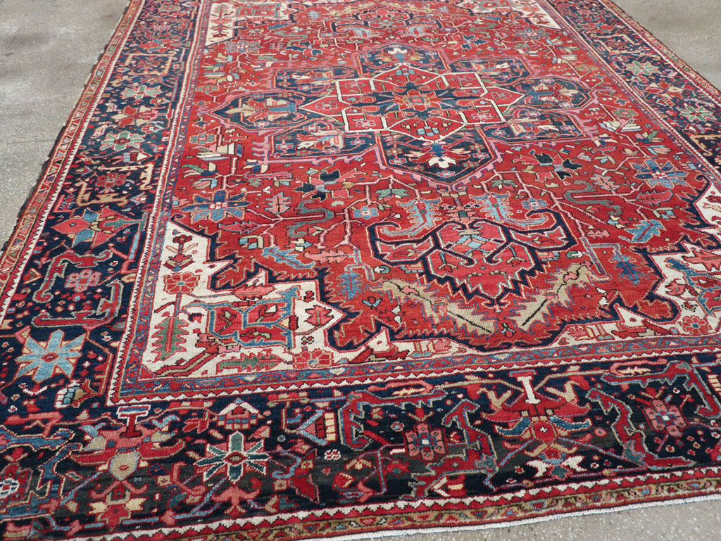 Vintage Persian Heriz Room Size Carpet, No.32143 - Staging