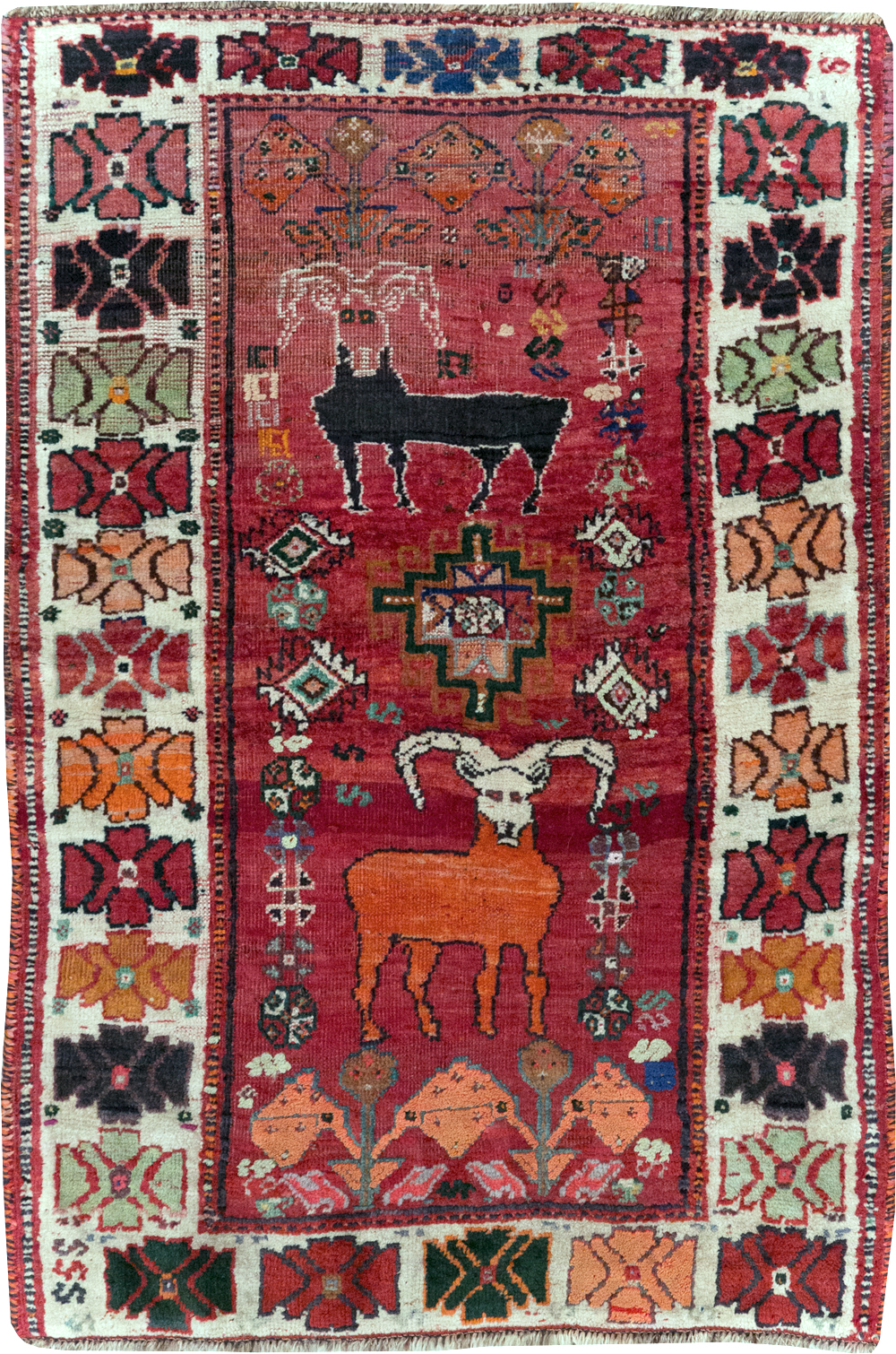 Vintage Persian Tabriz Pictorial Rug, No.32146 - Staging