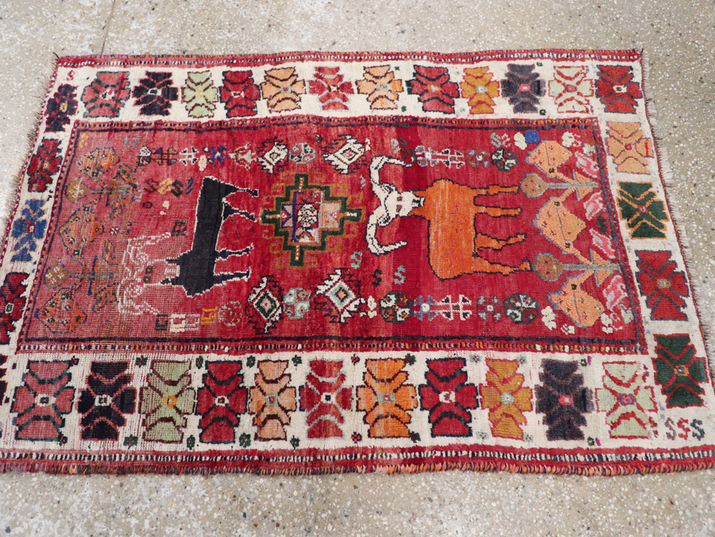 Vintage Persian Tabriz Pictorial Rug, No.32146 - Staging