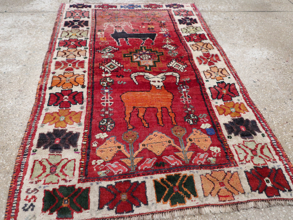 Vintage Persian Tabriz Pictorial Rug, No.32146 - Staging