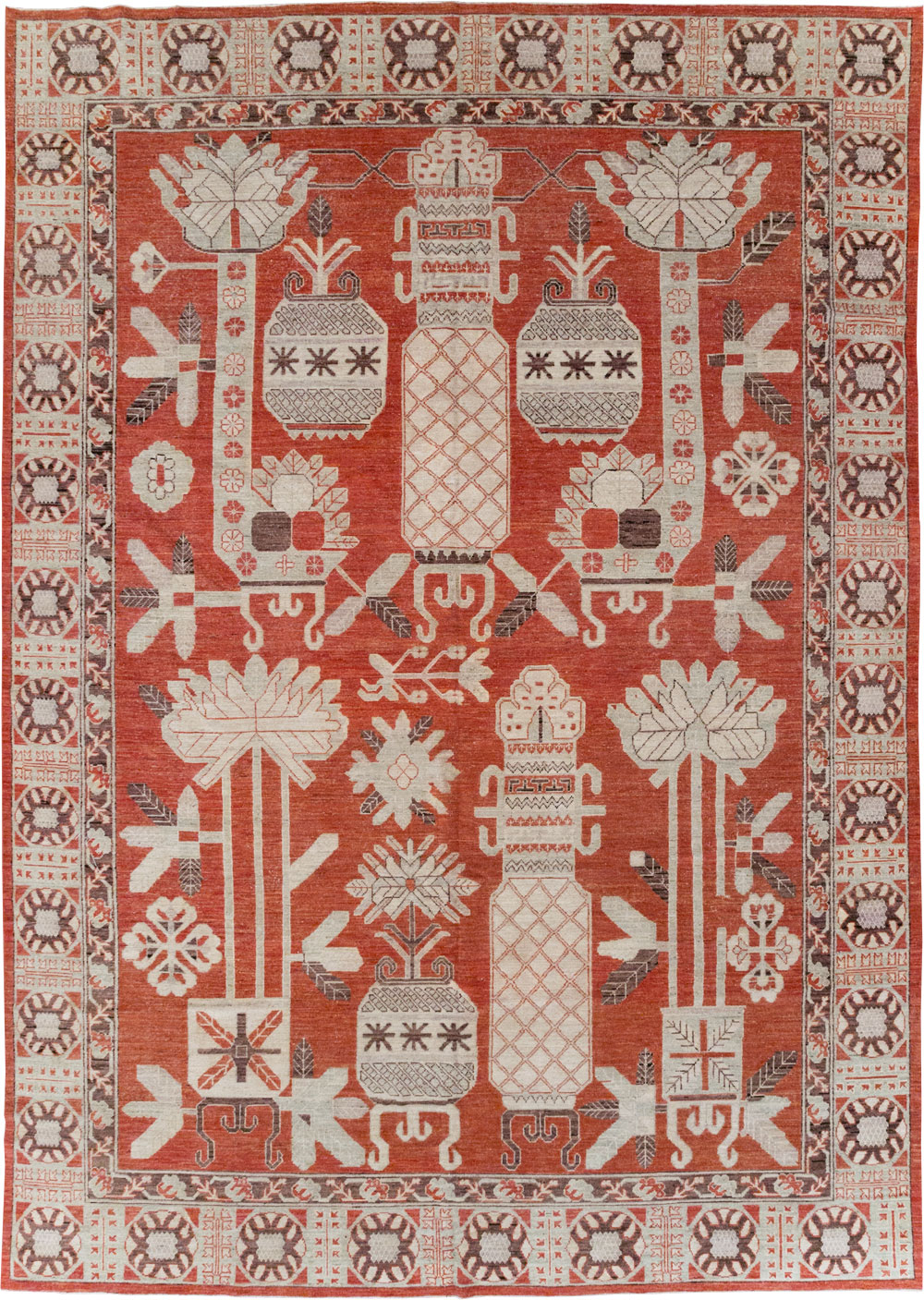 Modern East Turkestan Khotan Room Size Carpet, No.32156 - Staging